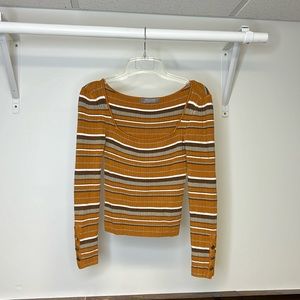 Urban Outfitters Cropped Striped Square Neck Sweater- Small